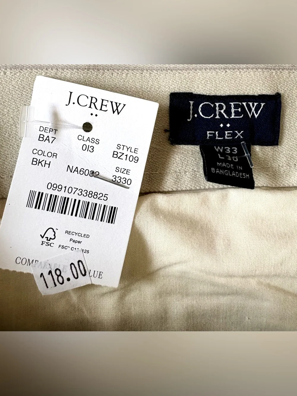 J.Crew Flex Slim Fit Khaki Chino Pants NWT 33x30